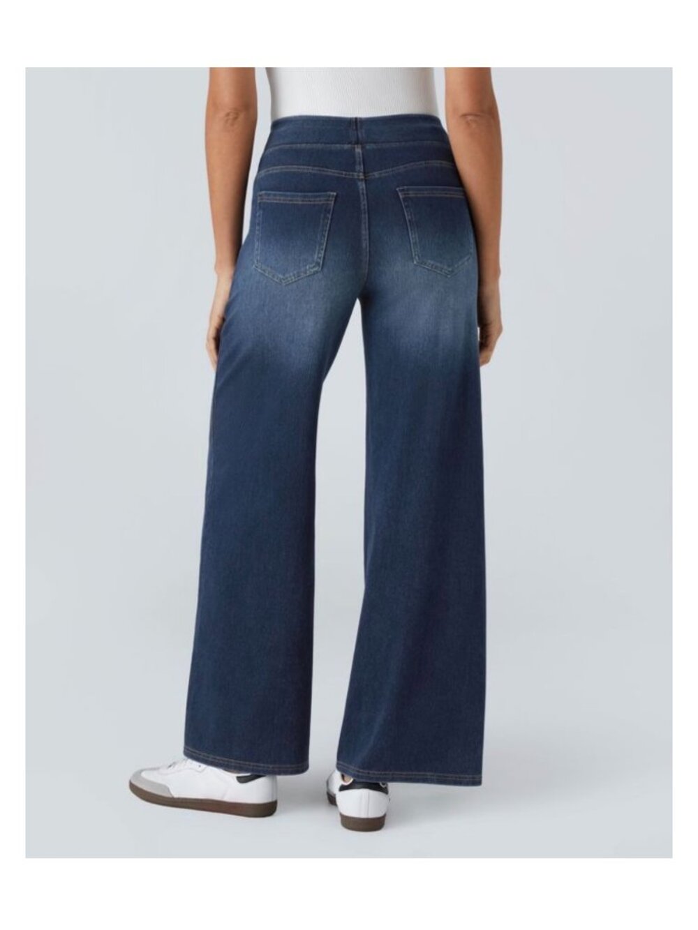 Halara XS Petite Athleisure Wide-Leg Denim Pants With Elastic Waistband Stretchy